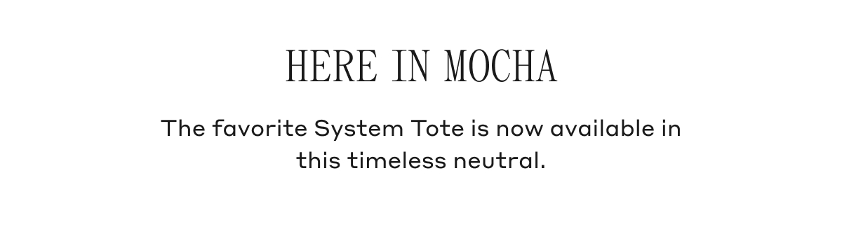 HERE IN MOCHA The favorite System Tote is now available in this timeless neutral.