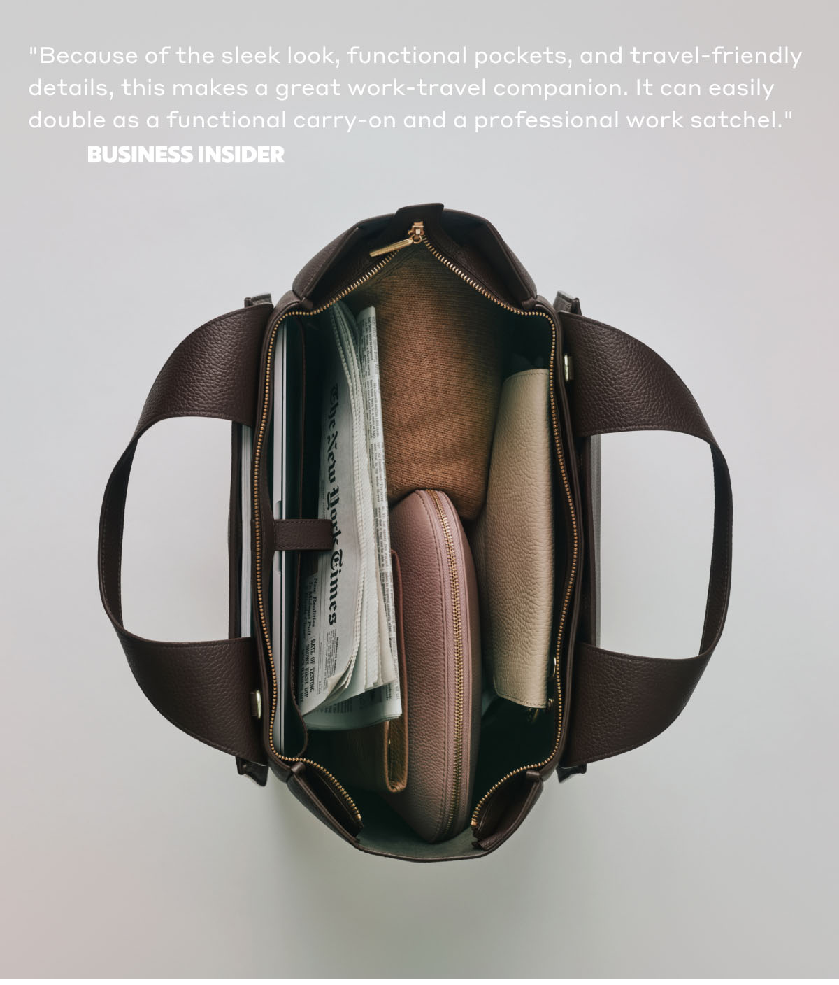 "Because of the sleek look, functional pockets, and travel-friendly details, this makes a great work-travel companion. It can easily double as a functional carry-on and a professional work satchel." Business Insider