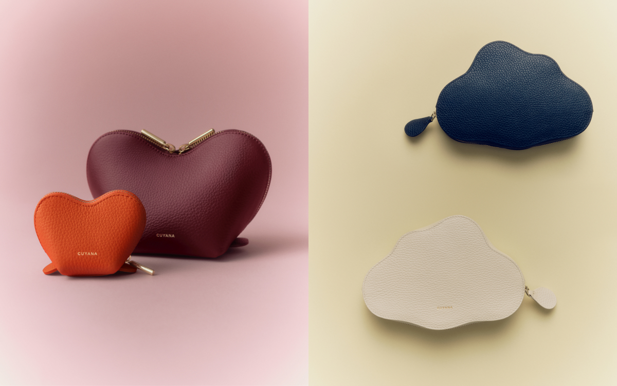 Tiny Heart Case Poppy, Mini Heart Case Cherry, Cloud Pouch Ecru and Navy