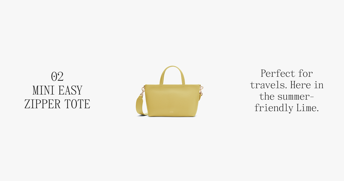 02 MINI EASY ZIPPER TOTE Perfect for travels. Here in the summer-friendly Lime.