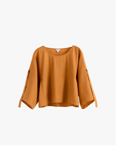 Linen Adjustable Sleeve Top Saffron