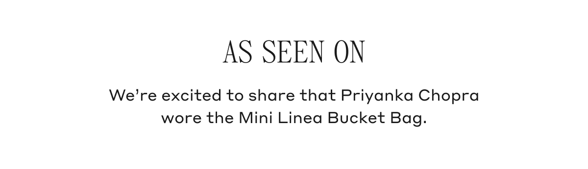 As Seen On We're excited to share that Priyanka Chopra wore the Mini Linea Bucket Bag.