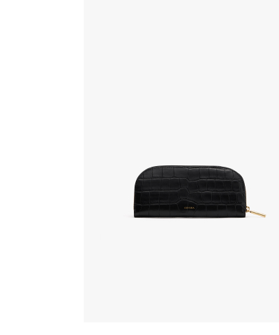 Curved Zip Wallet Croco Black