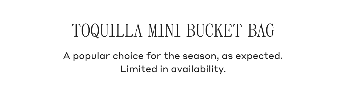 Toquilla Mini Bucket Bag A popular choice for the season, as expected. Limited in availability. 