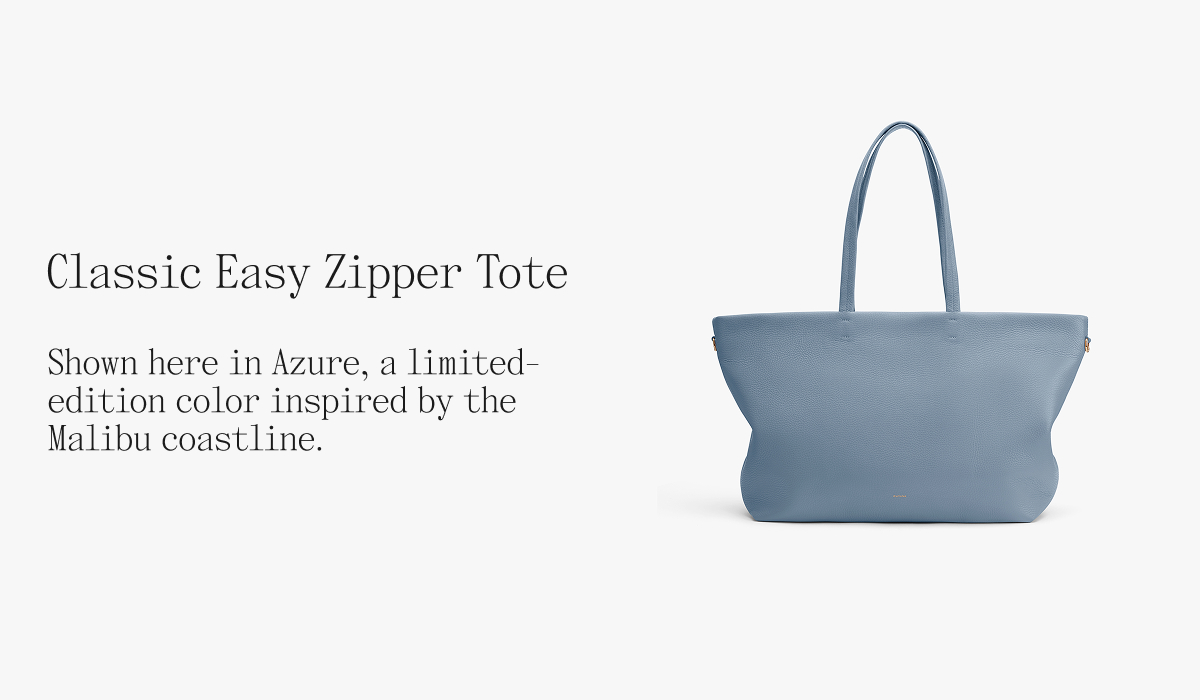 Classic Easy Zipper Tote Shown here in Azure, a limited-edition color inspired by the Malibu coastline.