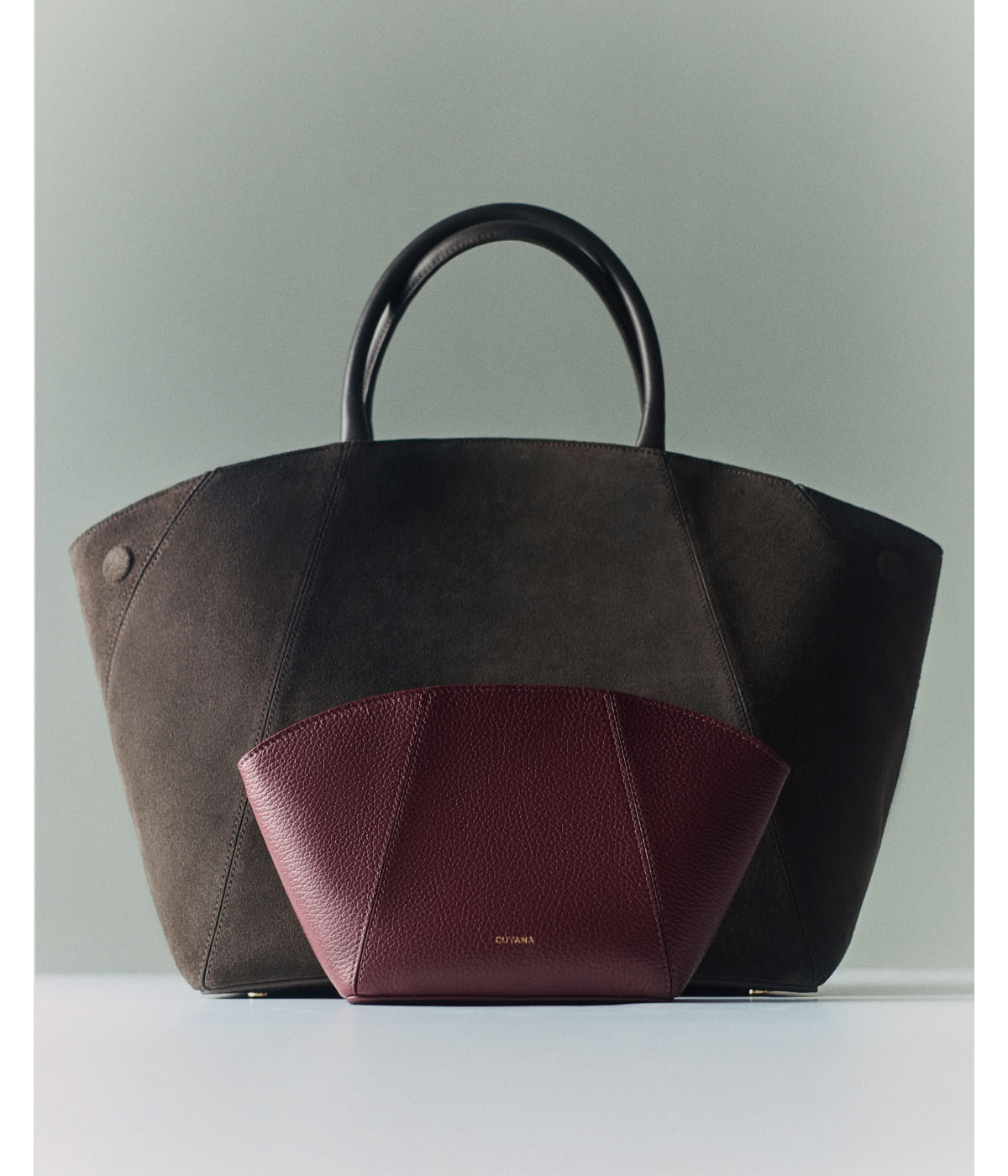 Forma Satchel Suede Mocha, Forma Pouch Cherry