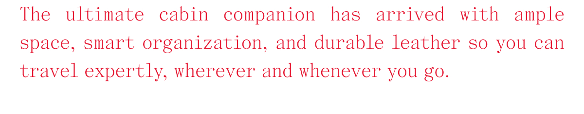 The ultimate cabin companion has arrived with ample space, smart organization, and durable leather so you can travel expertly, wherever and whenever you go.