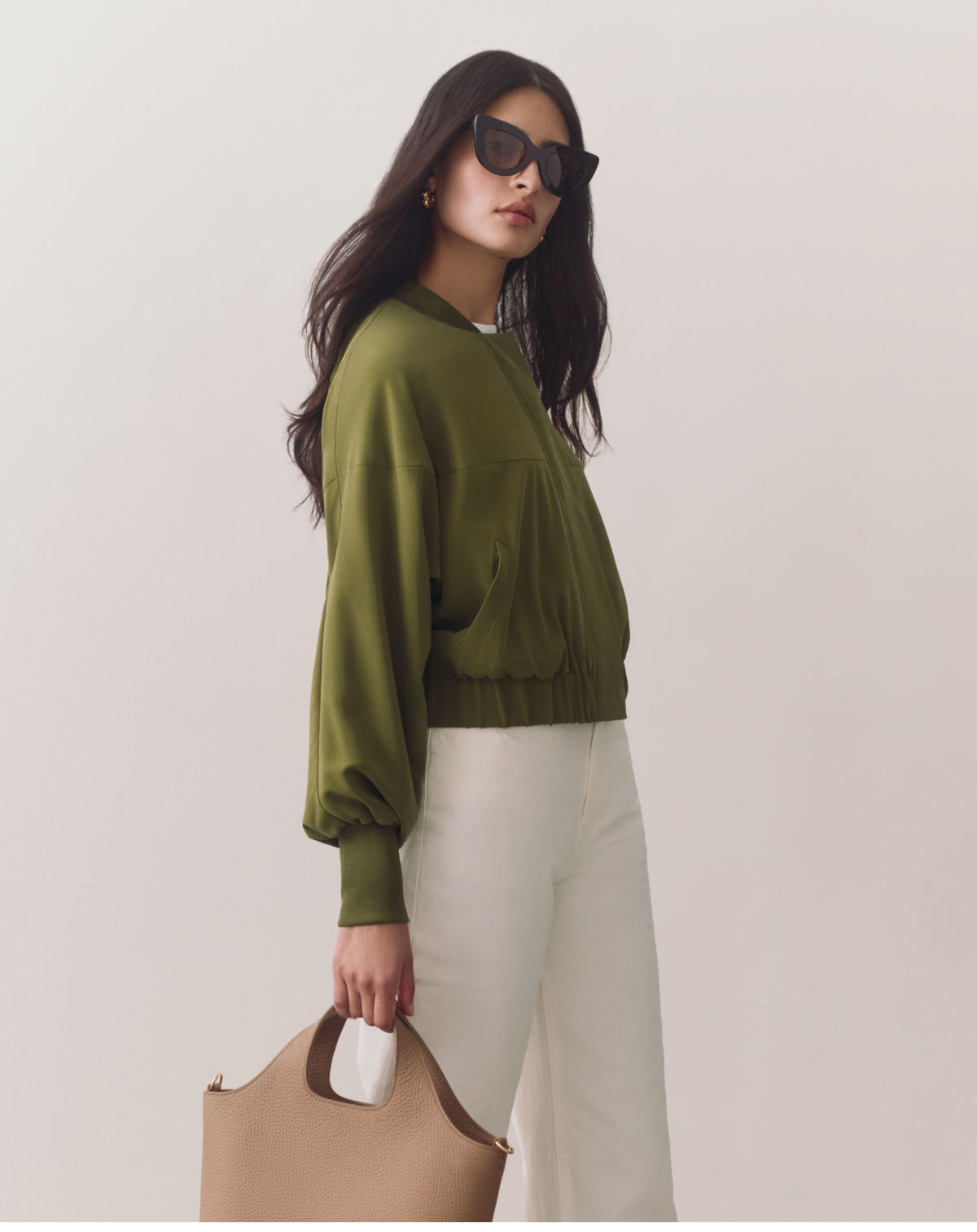 Washable Silk Relaxed Bomber Moss