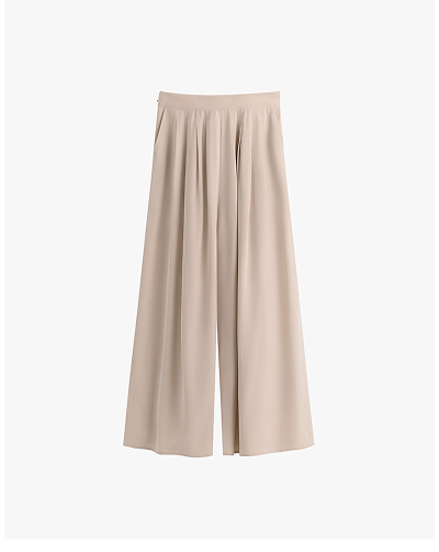 Washable Silk Cropped Pleated Pant Sand