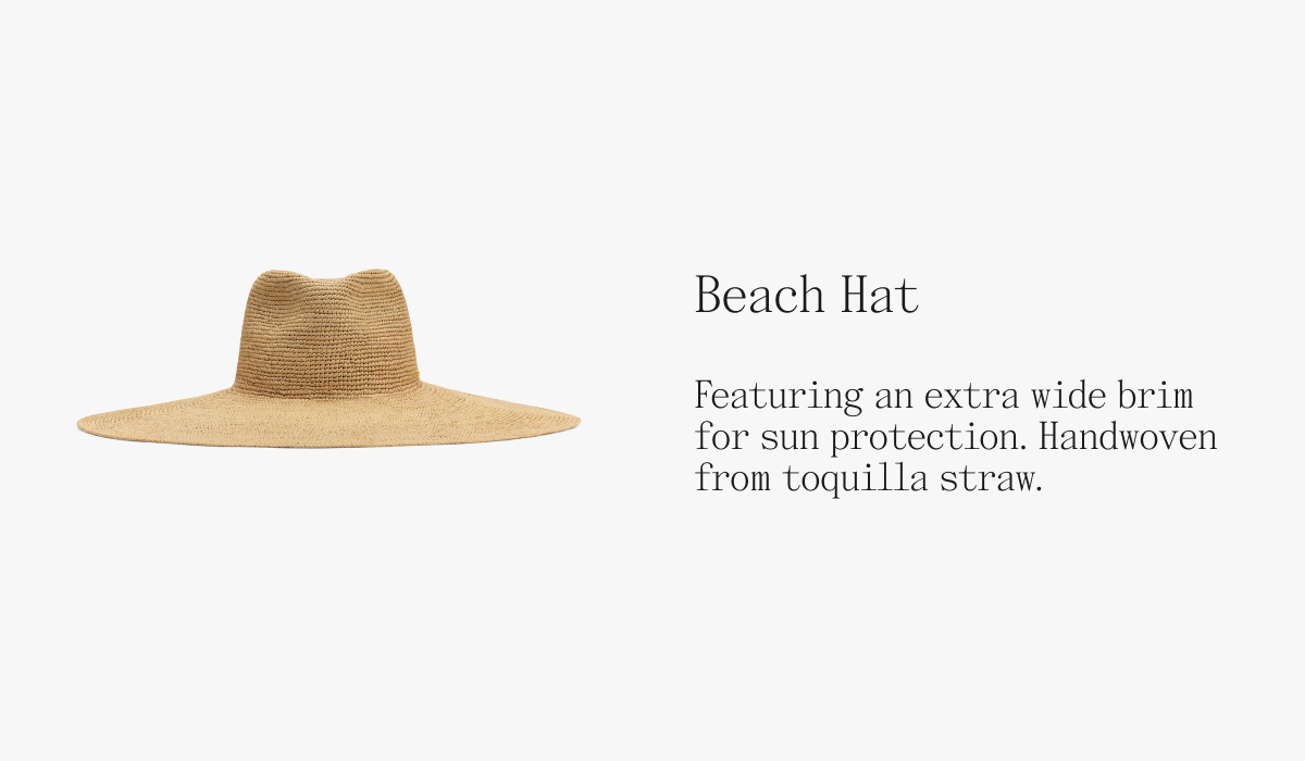 Beach Hat Featuring an extra wide brim for sun protection. Handwoven from toquilla straw.