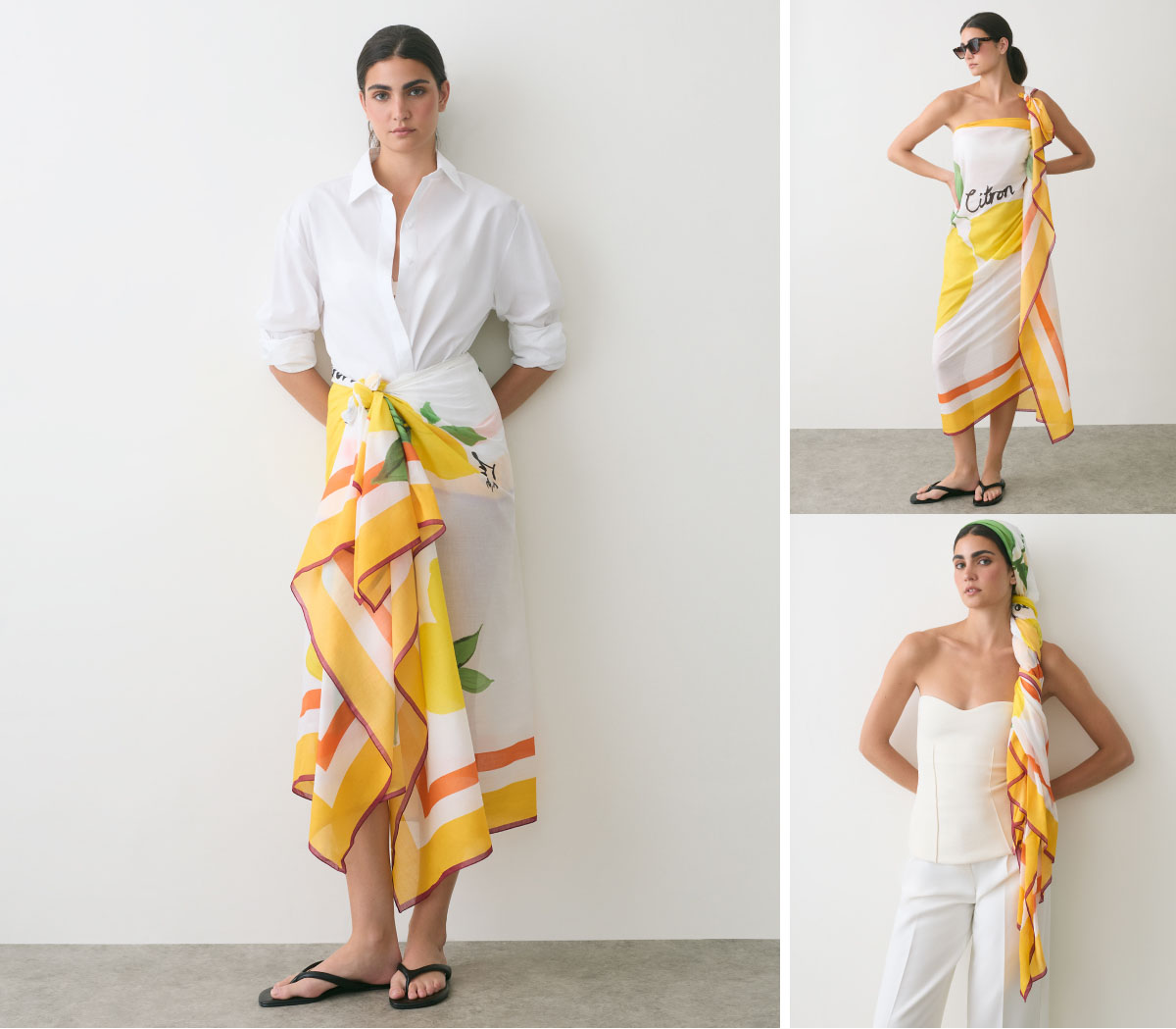Three ways to wear the Citron Pareo.