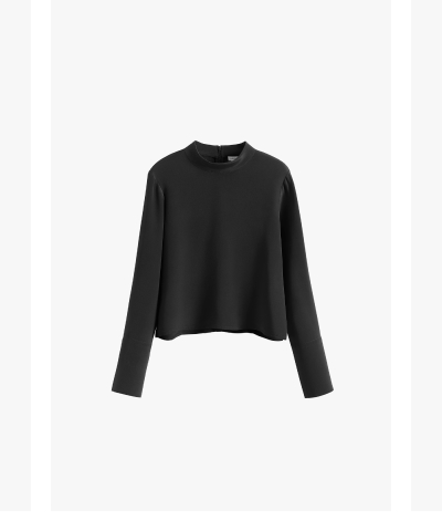 Silk Mock Neck Top Black
