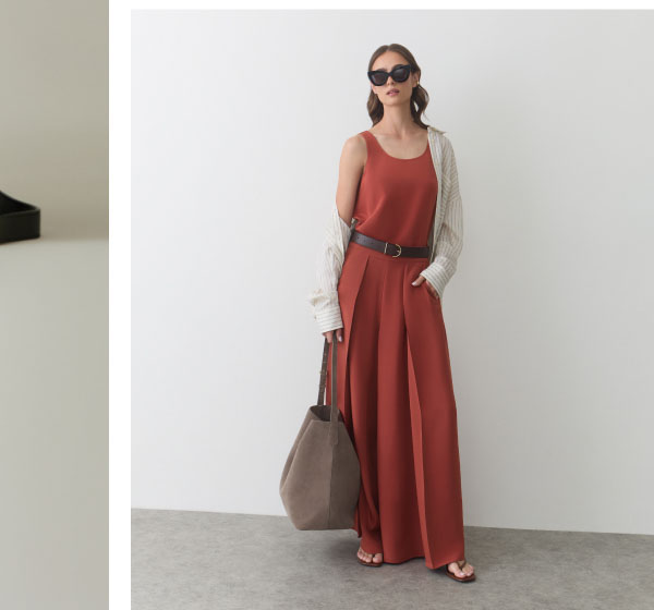 Silk Leg Pleated Pant Dark Terracotta