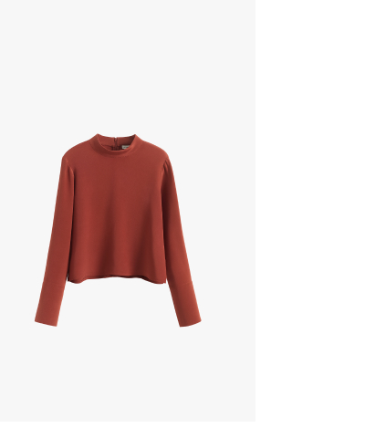 Silk Mock Neck Top Dark Terracotta