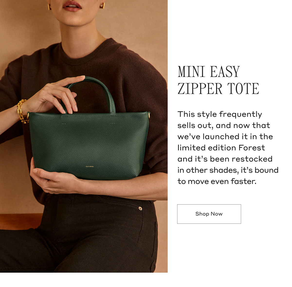 MINI EASY ZIPPER TOTE This style frequently sells out, and now that we've launched it in the limited edition Forest and it's been restocked in other shades, it's bound to move even faster. Shop Now