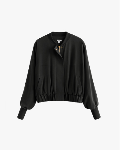 Washable Silk Relaxed Cropped Bomber Black