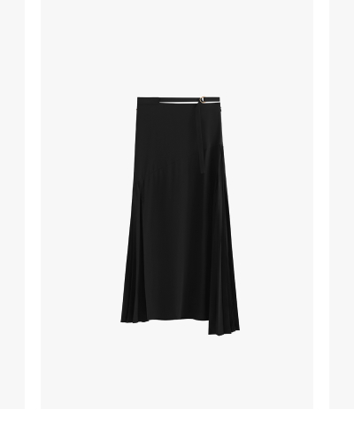 Silk Pleated Side Skirt Black