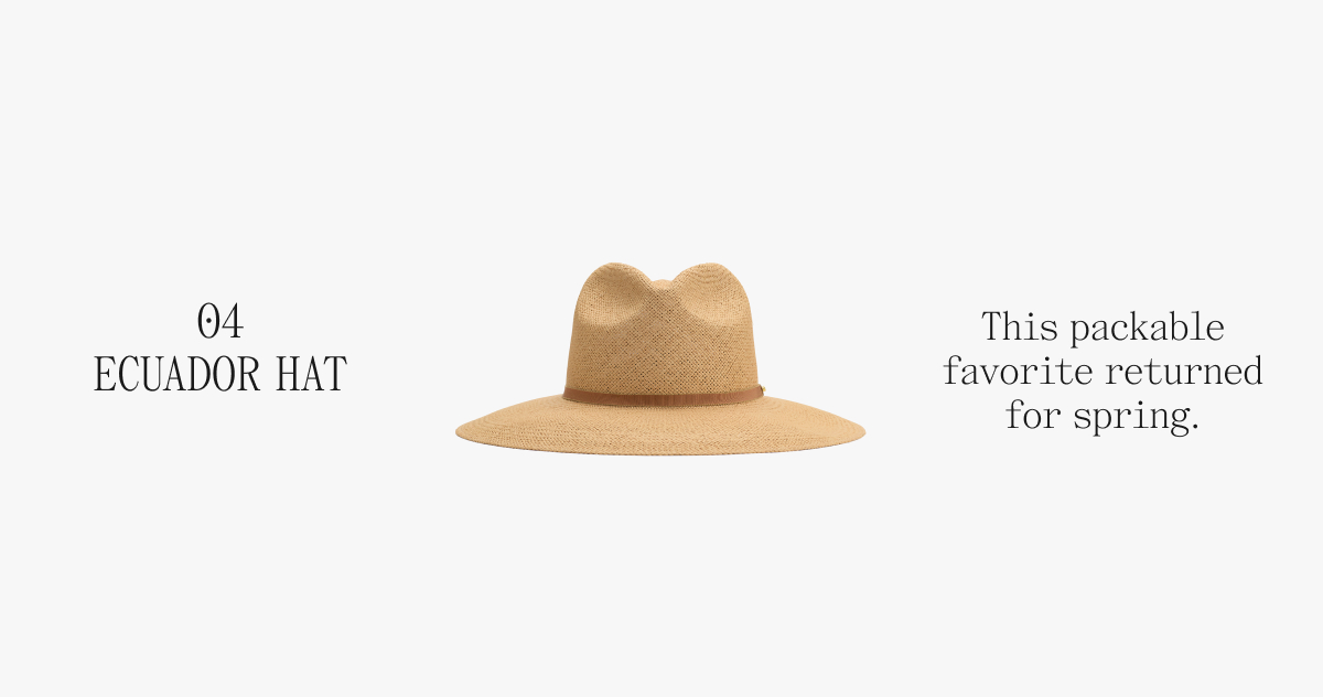 04 Ecuador Hat. This packable favorite returned for spring.
