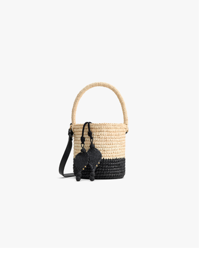 Toquilla Mini Bucket Bag Natural/ Black