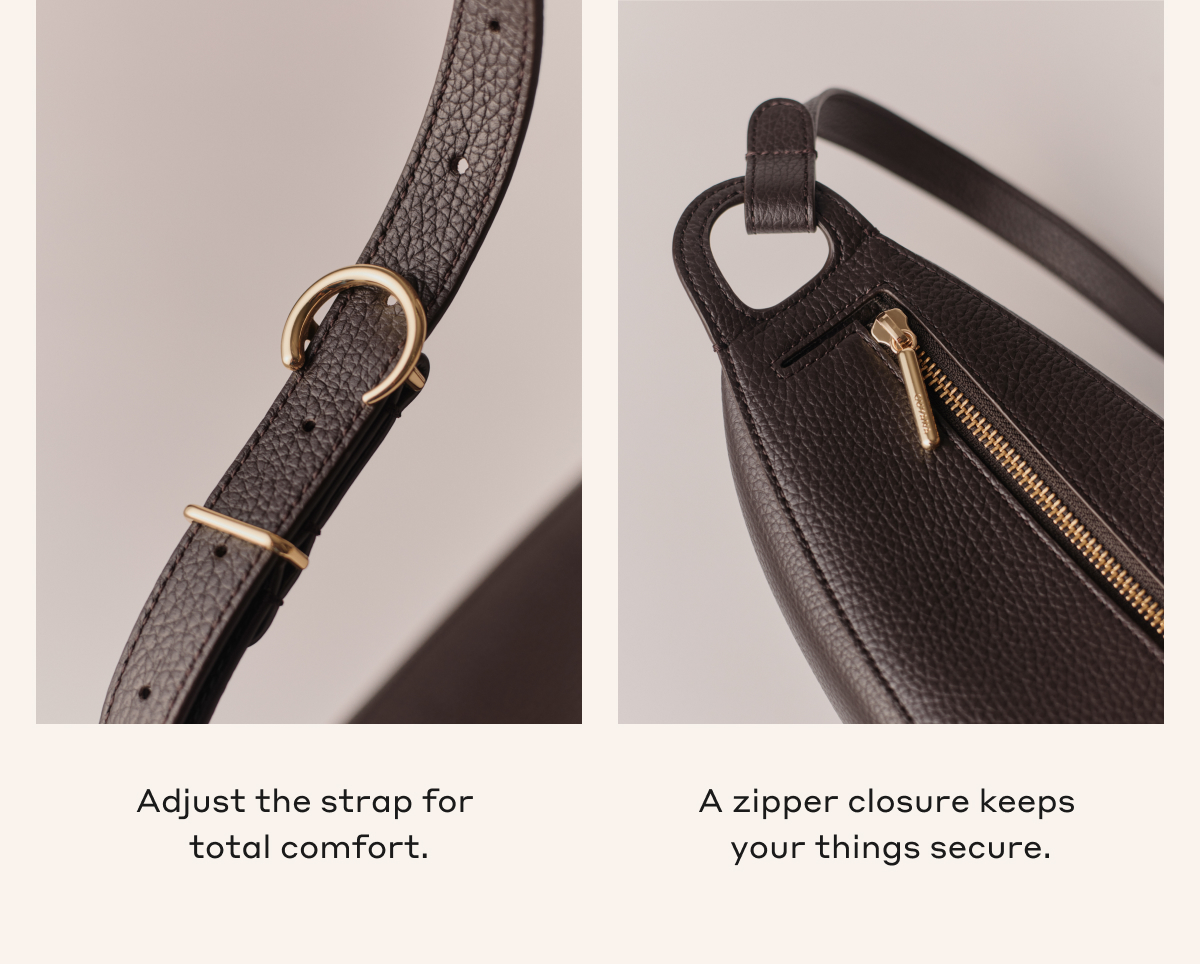 Adjust the strap for total comfort. A zipper closure keeps your things secure.