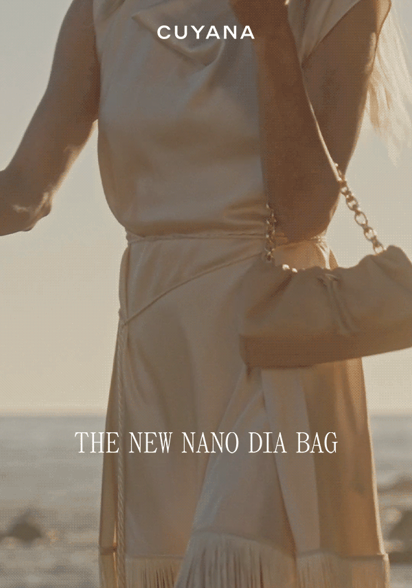 CUYANA THE NEW NANO DIA BAG Nano Dia Bag in Crema with attached Chain Strap.