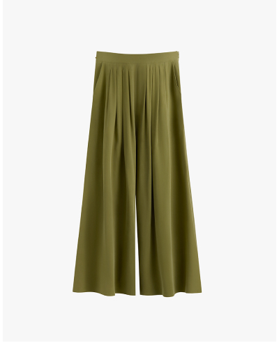 Washable Silk Cropped Pleated Pant Moss