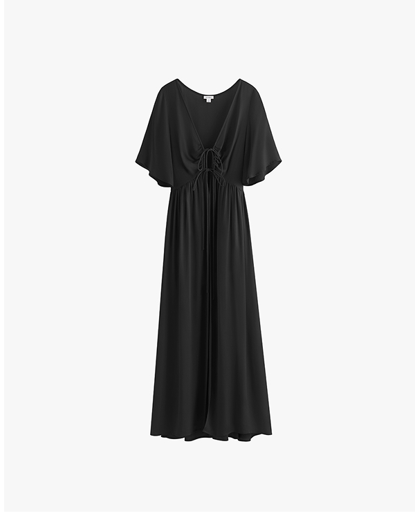 Tencel Tie Front Cover Up Black