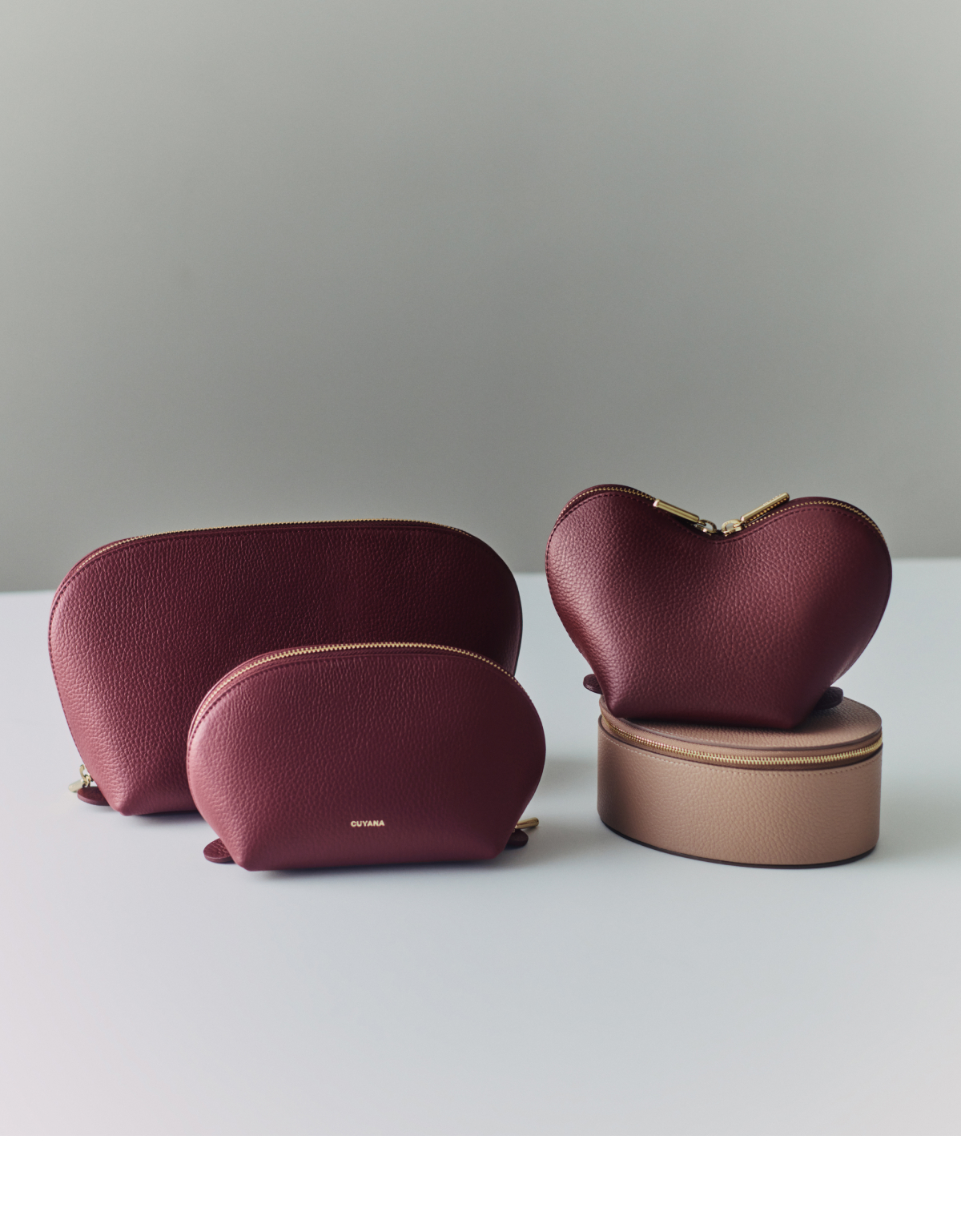 Travel Case Set Cherry, Mini Heart Case Cherry, Jewelry Case Cappuccino