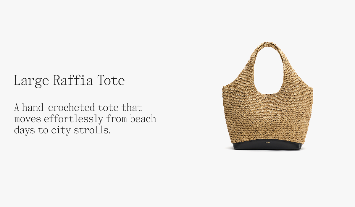 Large Raffia Tote A hand-crocheted tote that moves effortlessly from beach days to city strolls.