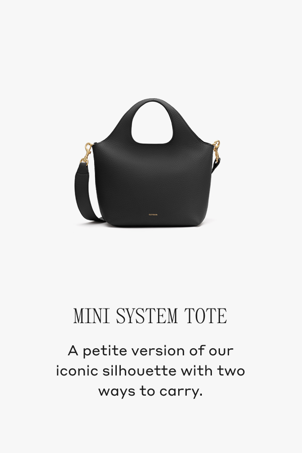 MINI SYSTEM TOTE A petite version of our iconic silhouette with two ways to carry.