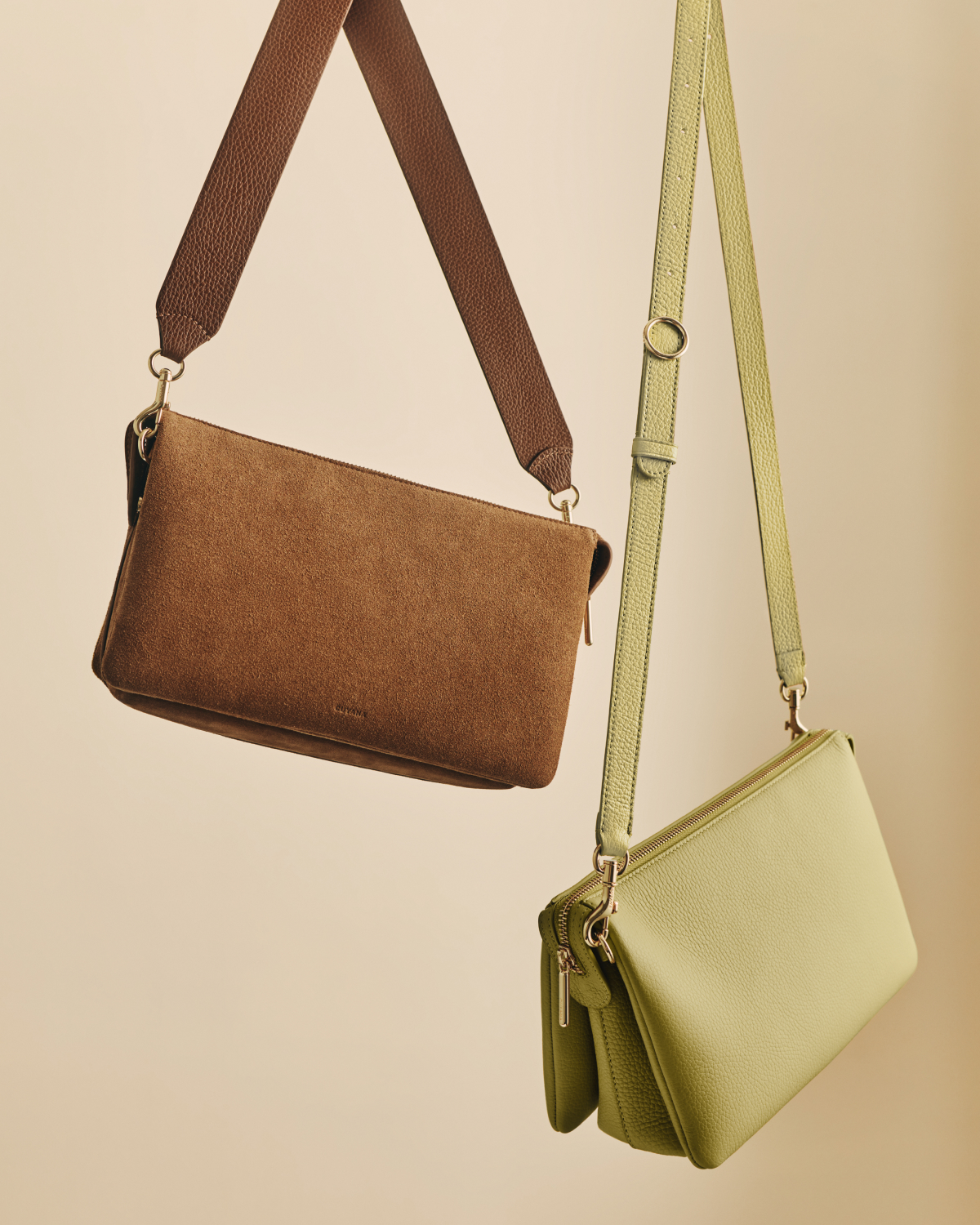 Tria Clutch in Cognac Suede and Lime Leather