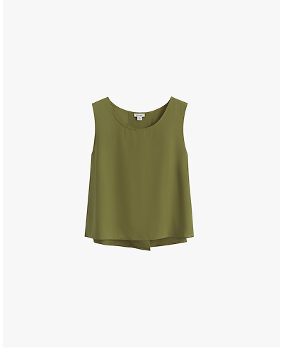 Washable Silk Cropped Overlay Tank Moss