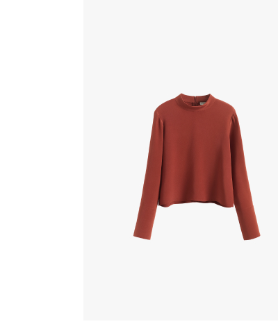 Silk Mock Neck Top Dark Terracotta