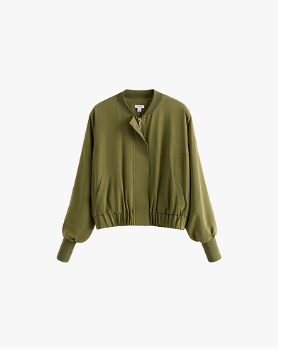 Washable Silk Relaxed Bomber Moss