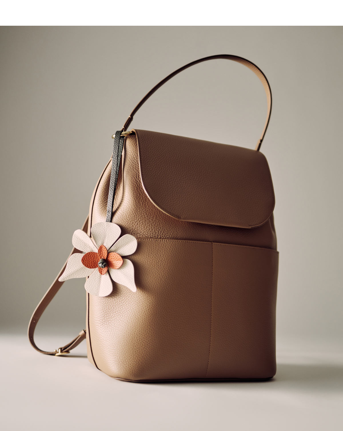 Leather Backpack Cappuccino, Orchid Charm Ecru