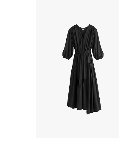 Tencel Gathered Panel Dress Black