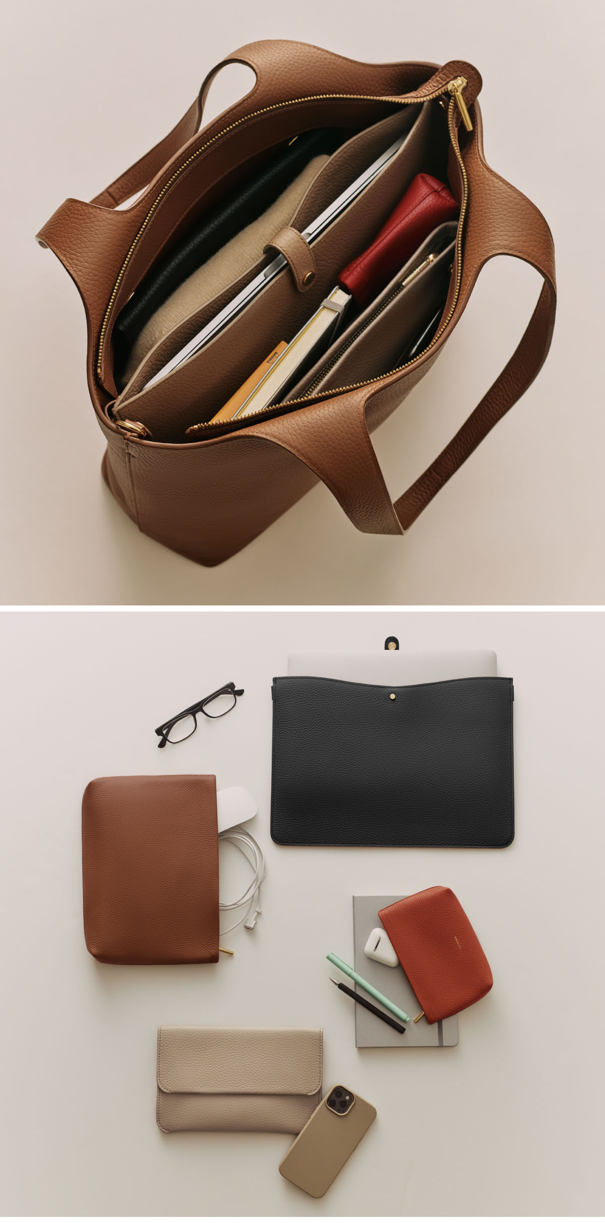 System Zipper Tote 16-Inch Dark Chestnut