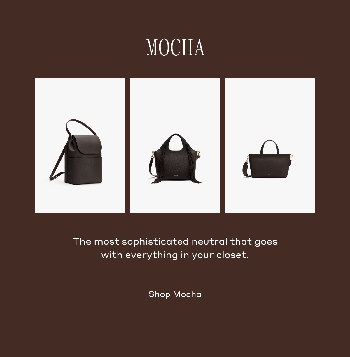 MOCHA The most sophisticated neutral that goes with everything in your closet. Shop Mocha.