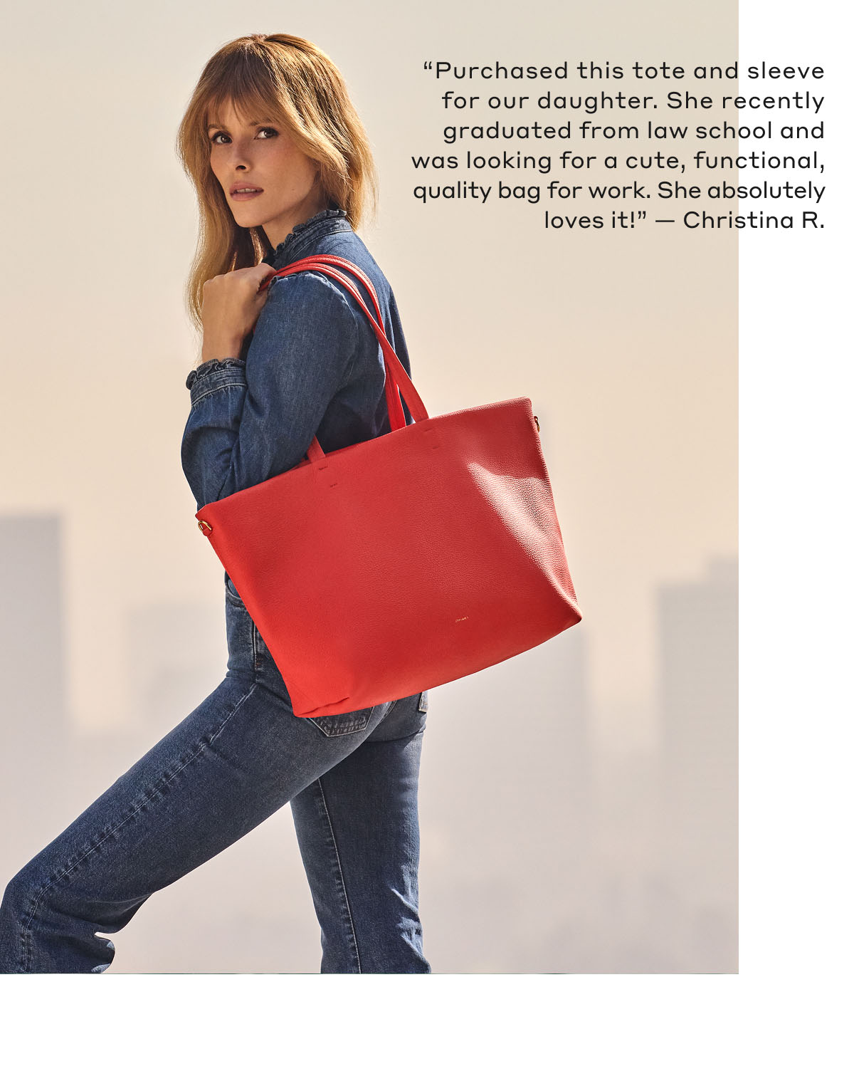 "Purchased this tote and sleeve for our daughter. She recently graduated from law school and was looking for a cute, functional, quality bag for work. She absolutely loves it!" - Christina R.