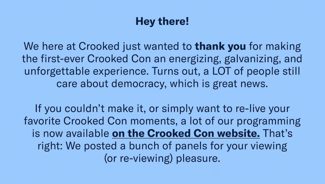 The Crooked Con programming schedule is HERE.  We’ve given you the lowdown on Crooked Con’s amazing lineup.
