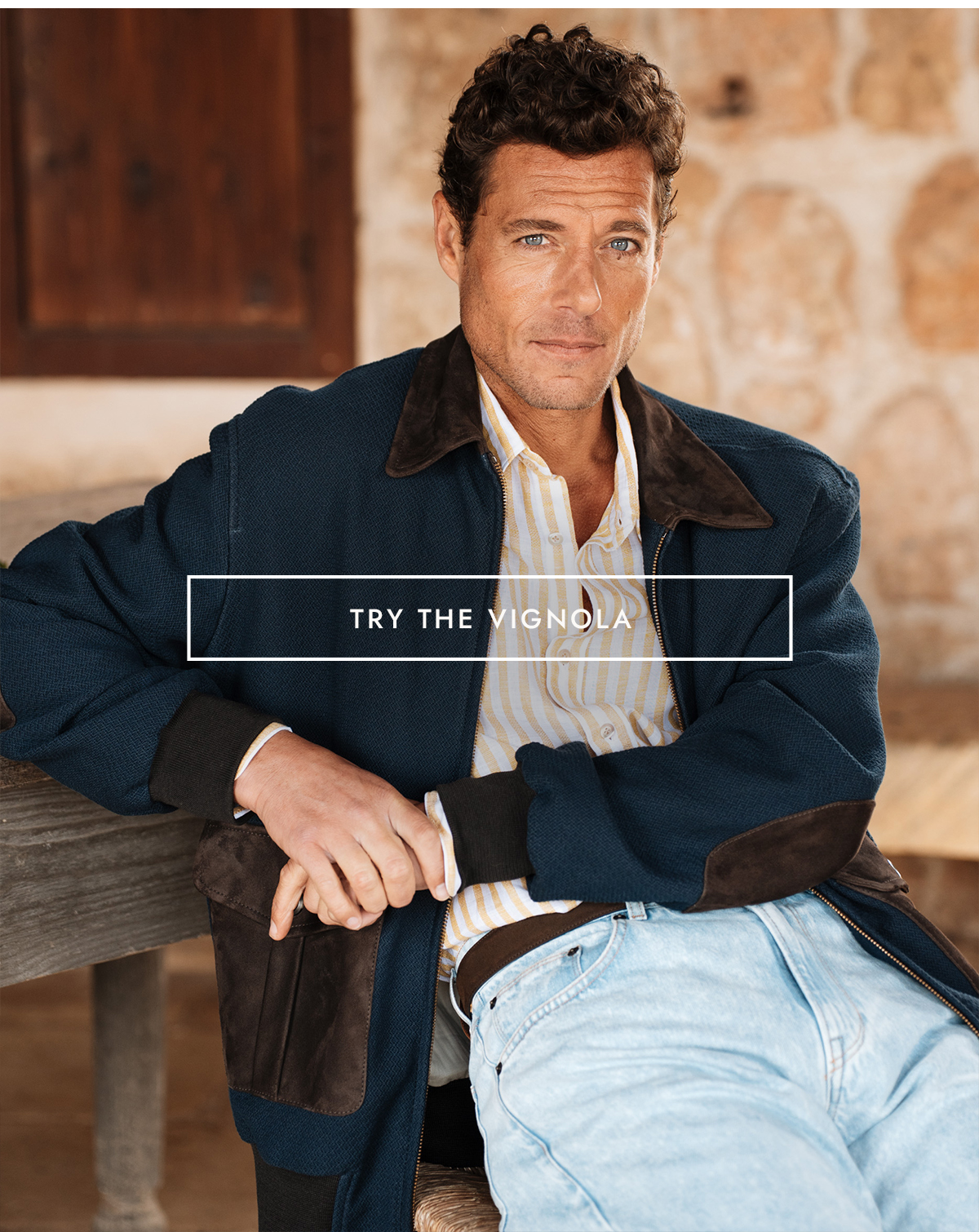 With a shirt collar and patches: 