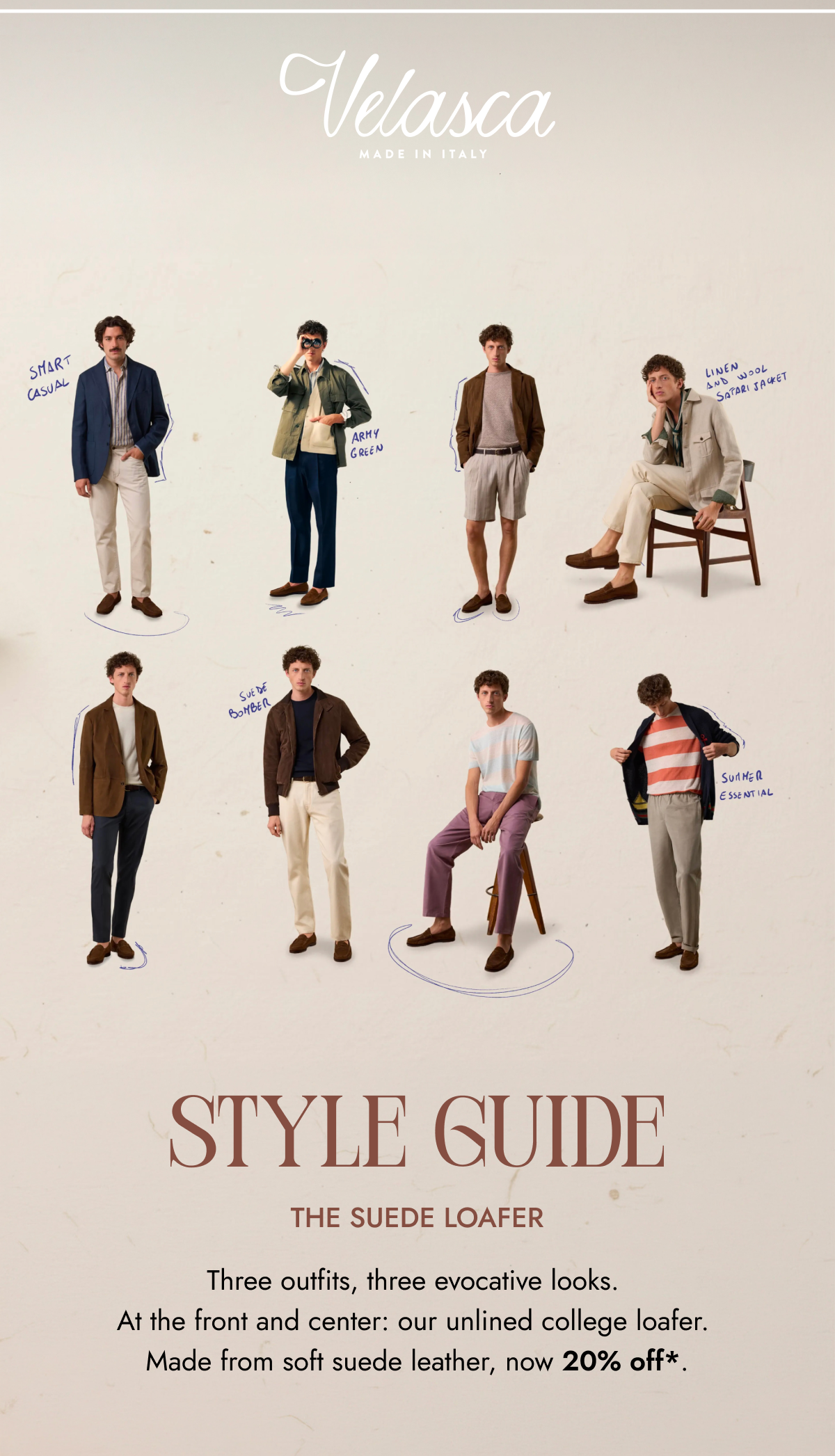 Three outfits, three evocative looks. 