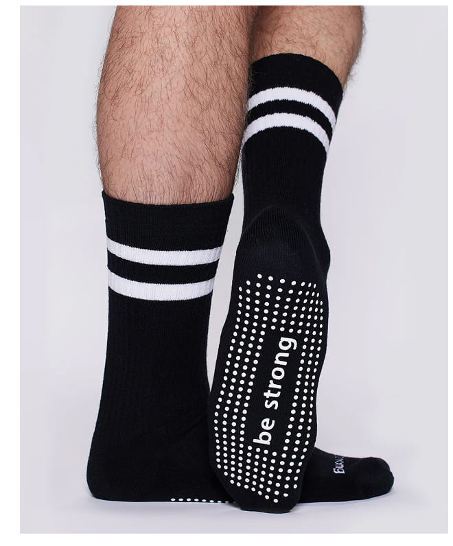 Mens Crew Be Strong Grip Socks (Black/White)
