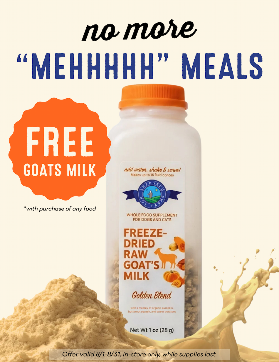 Free freeze-dried raw goat's milk with any food purchase