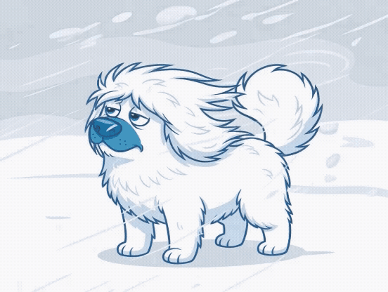 GIF of the witty yeti dog in the style of the "it fucken wimdy" meme