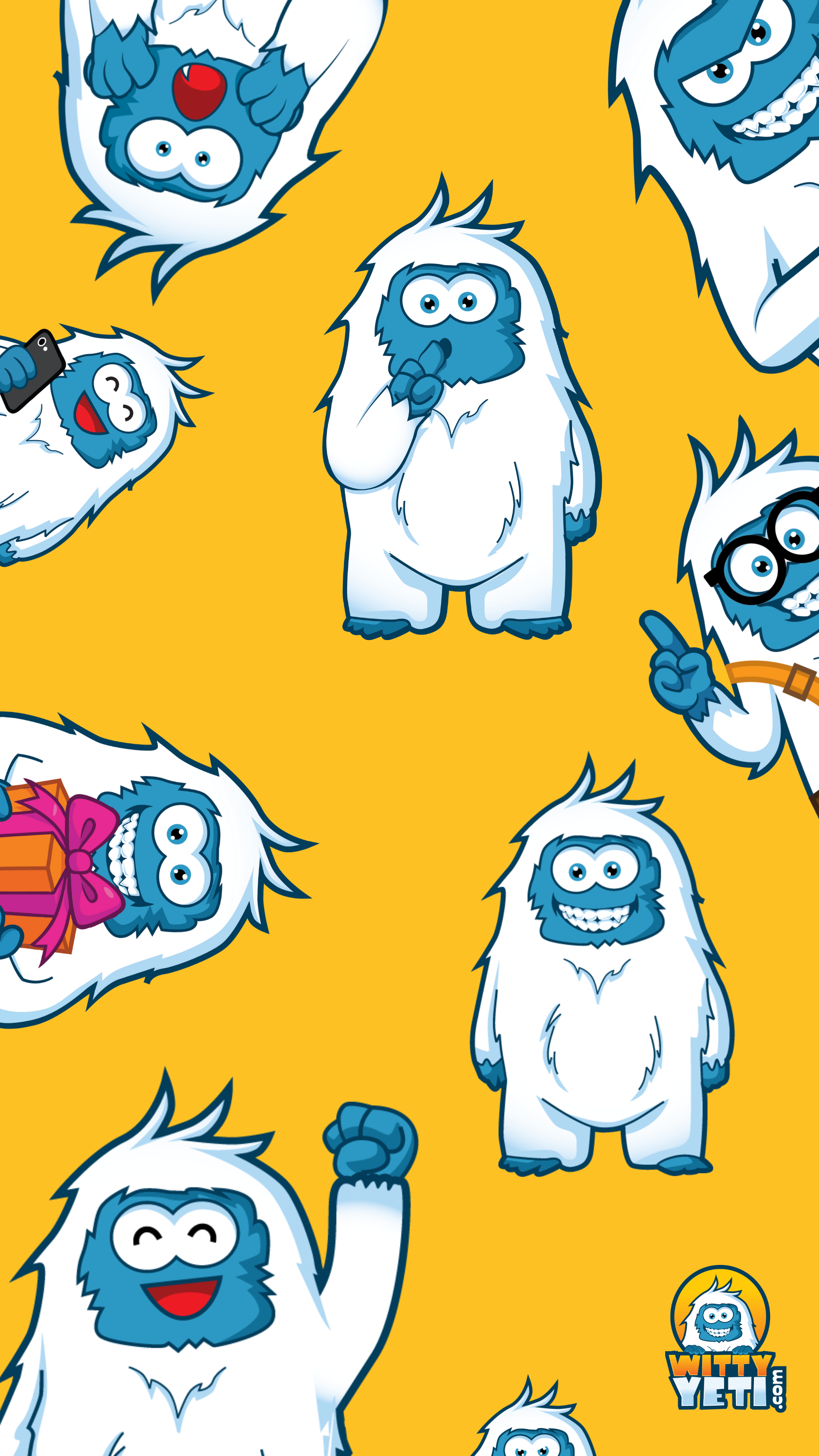 iPhone wallpaper in yellow with assorted yetis