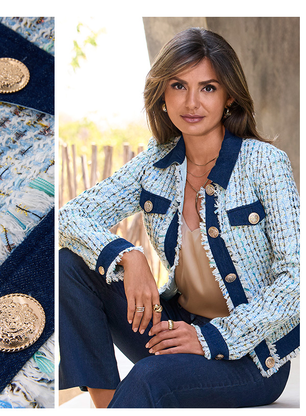 Shimmer Tweed Denim Trim Jacket