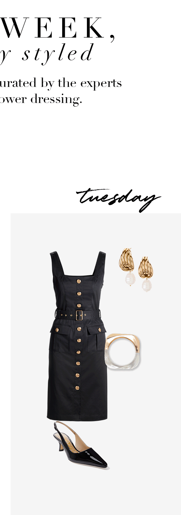 Crest Button Detail Belted Midi Sheath Dress