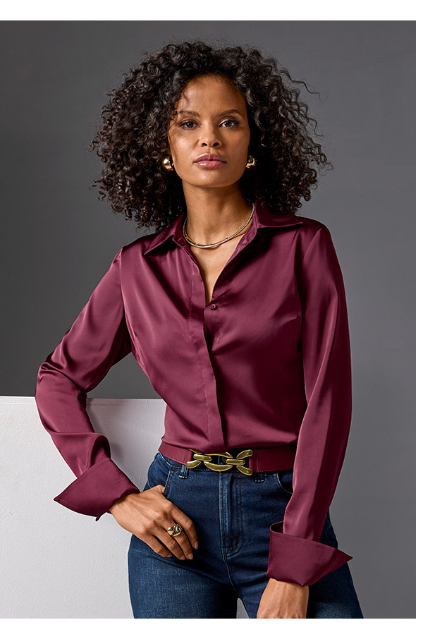 Sophia Button-Up Charmeuse Blouse