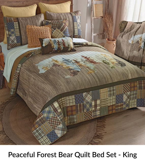 Peaceful Forest Bear Quilt Bed Set - King